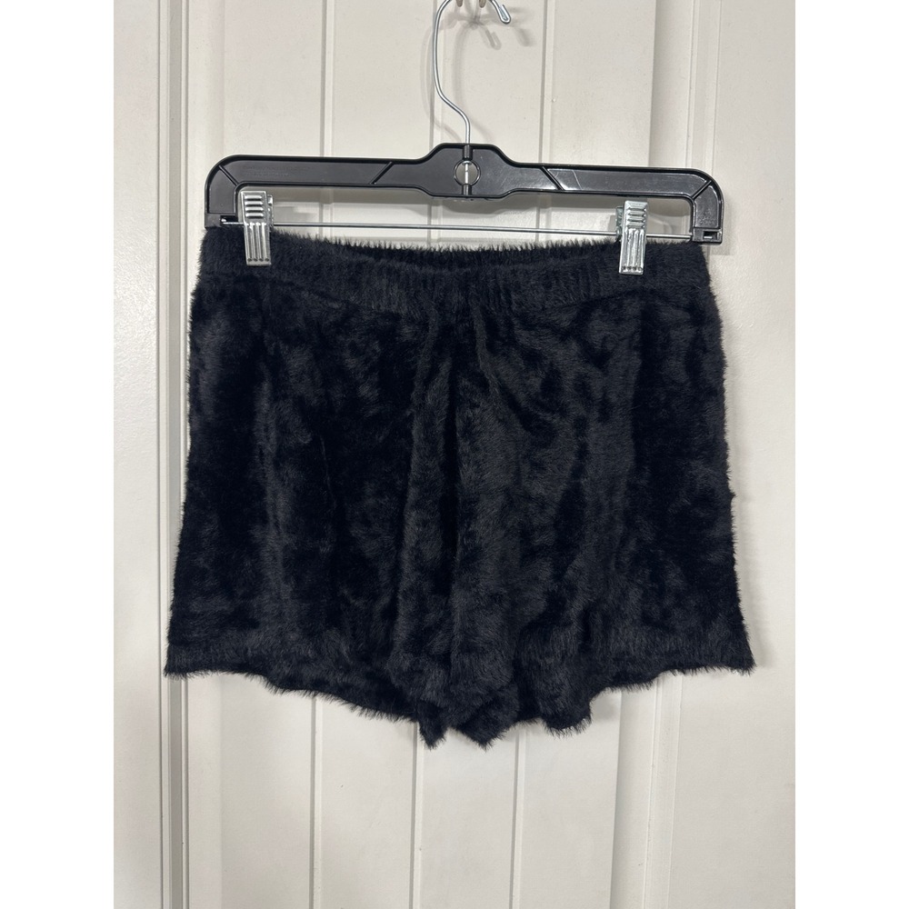 Black Faux Fur Eyelash Knit Lounge Shorts High Waisted Fuzzy Plush Cozies